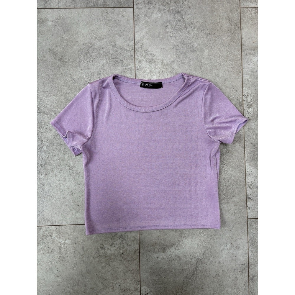 Vintage Y2K Brit & Bri Lavender Ribbed Crop Top Women's Medium Stretch Tee